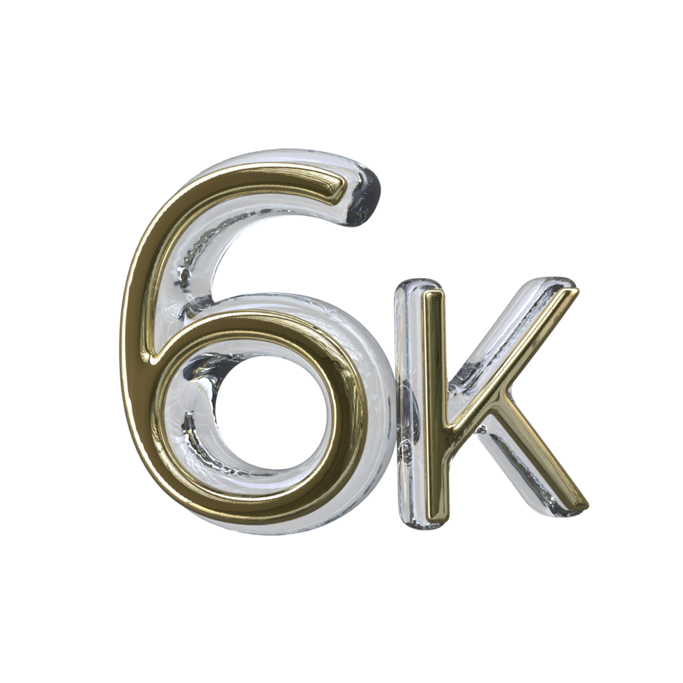 Number 6k 3D render transparent background png