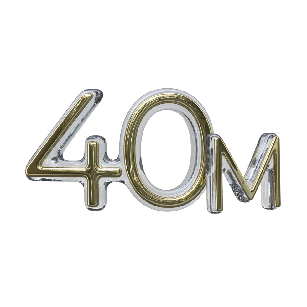 Number 40m 3D render transparent background png