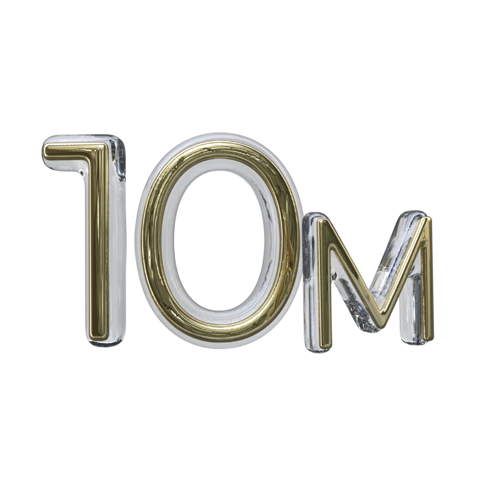 Number 10m 3D render transparent background png