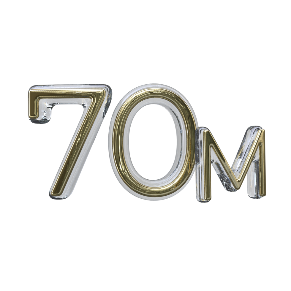 Number 70m 3D render transparent background png