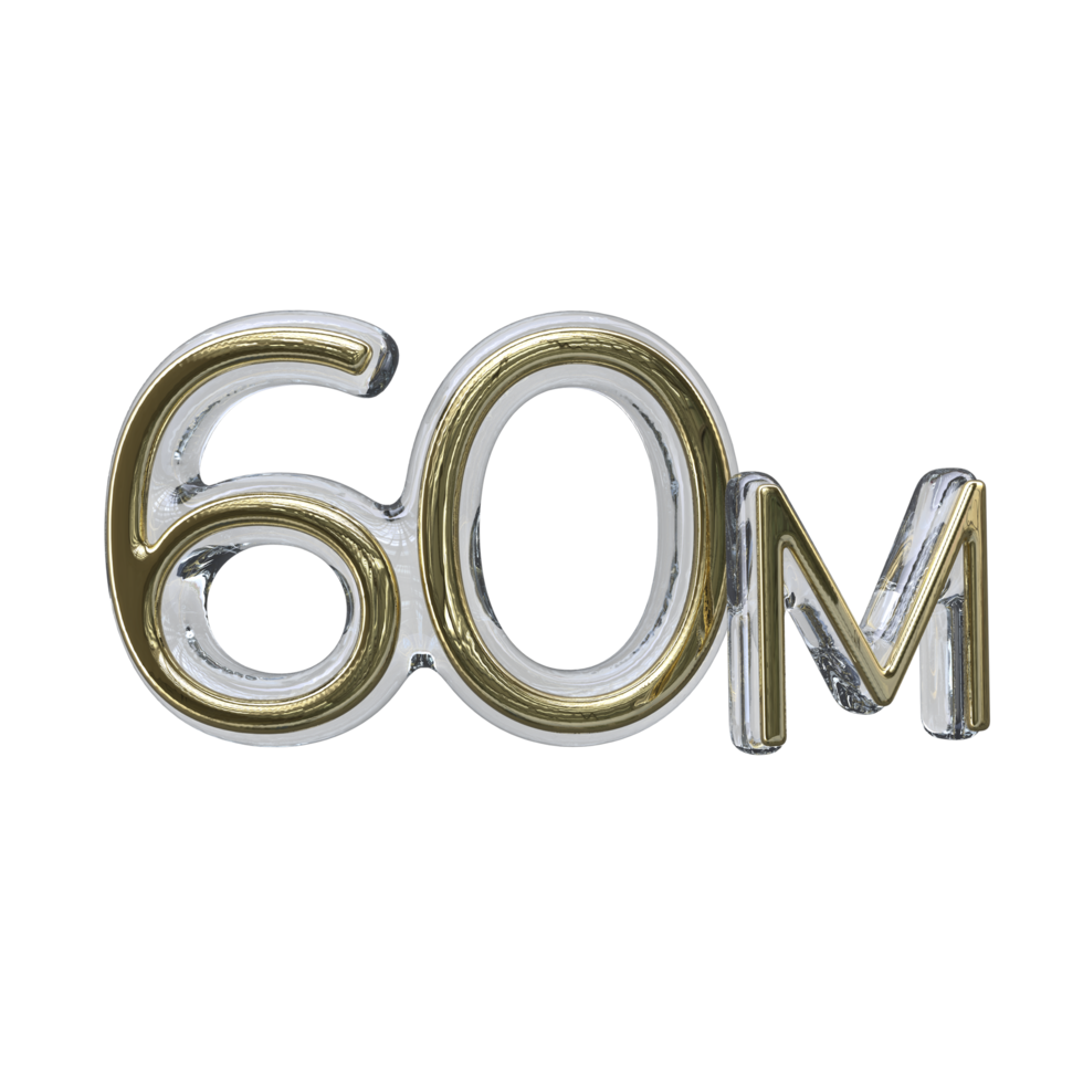 Number 60m 3D render transparent background png