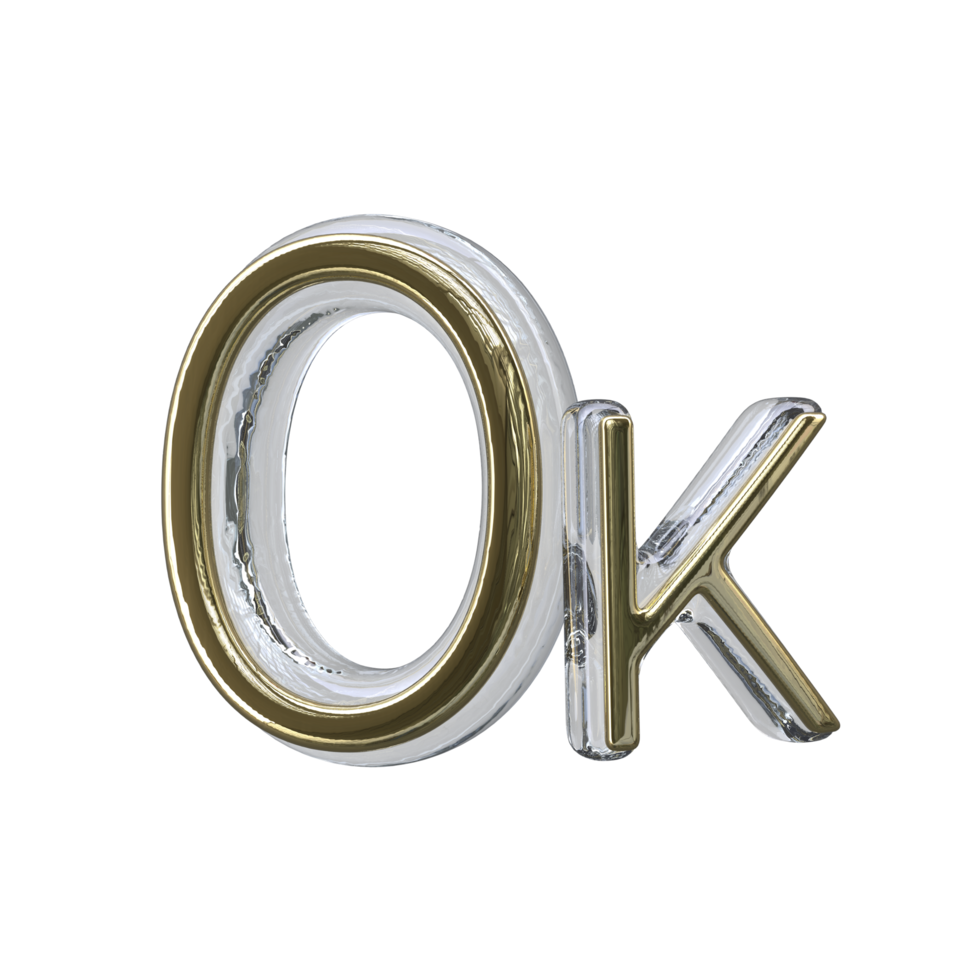 Number 0k 3D render transparent background png