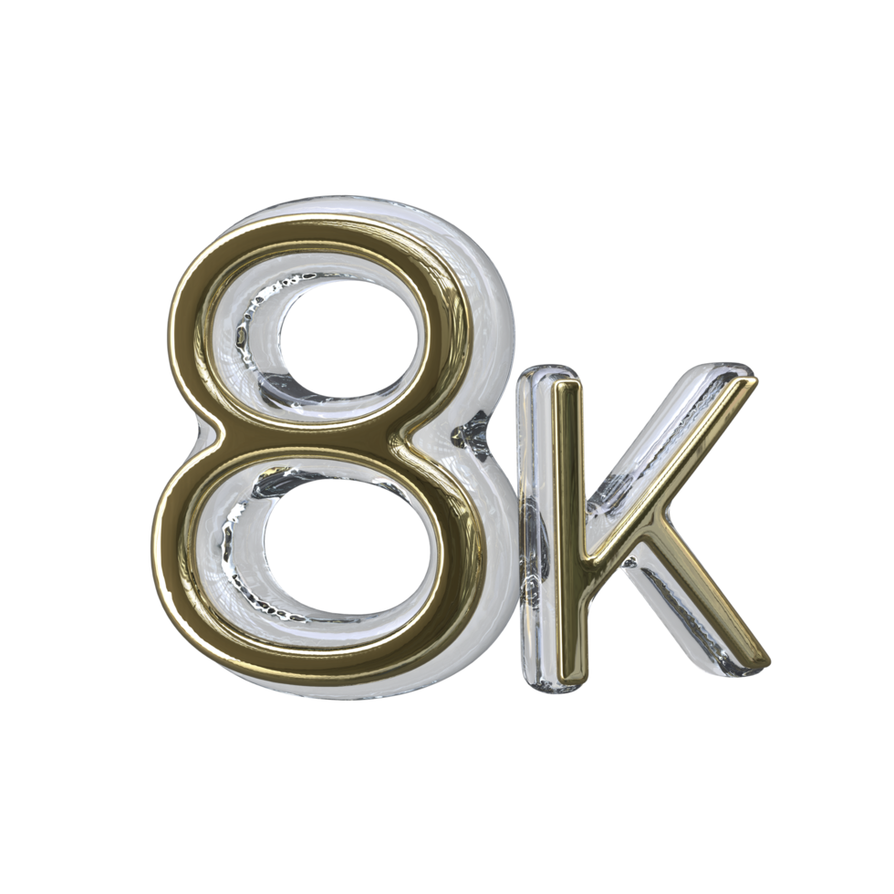 Number 8k 3D render transparent background png