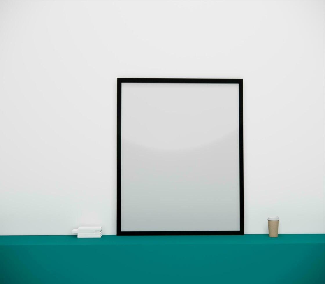 Nice wall frame mockup. 3D Render. photo