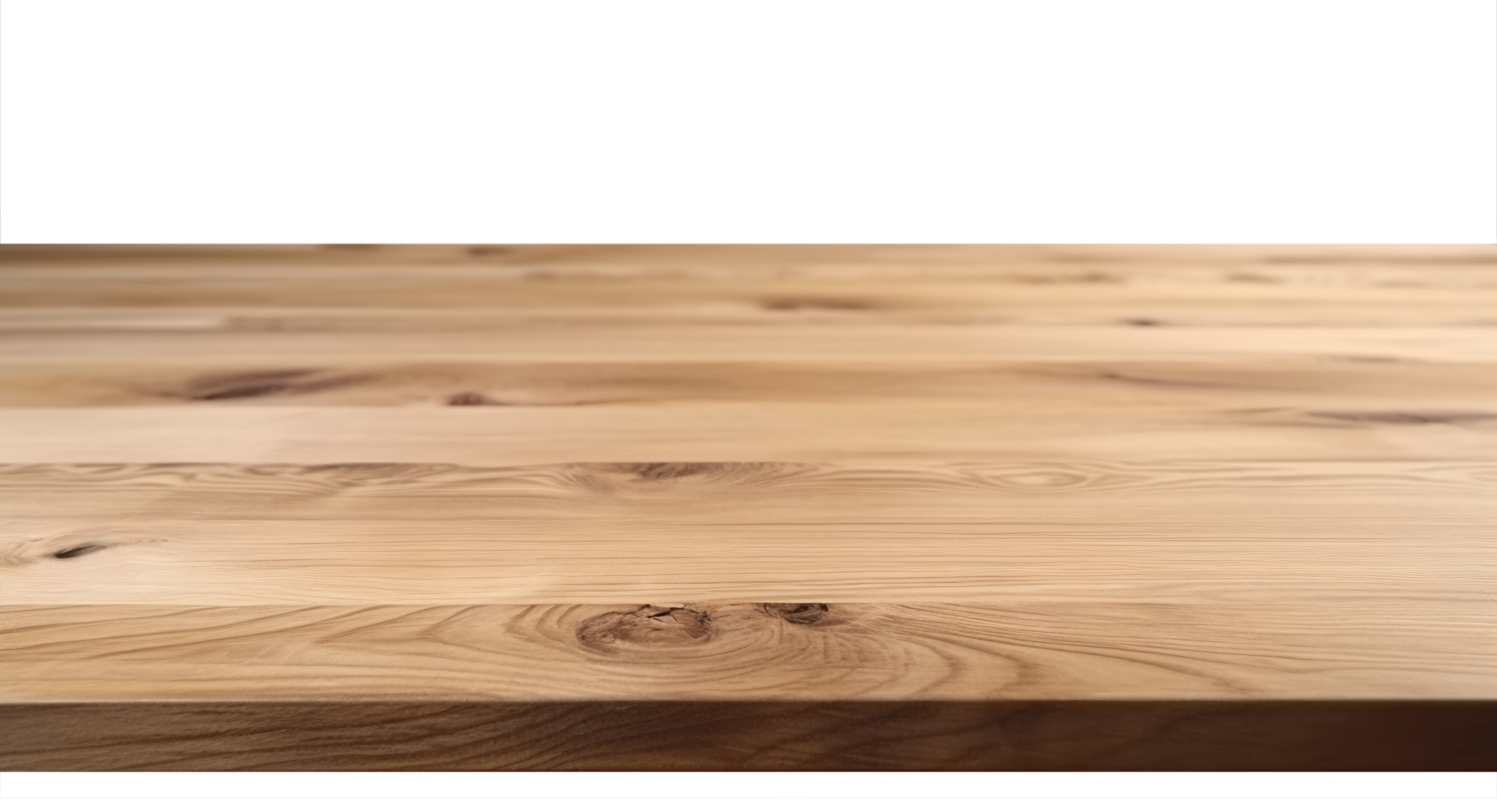 Wooden table surface on transparent background, as . Front view