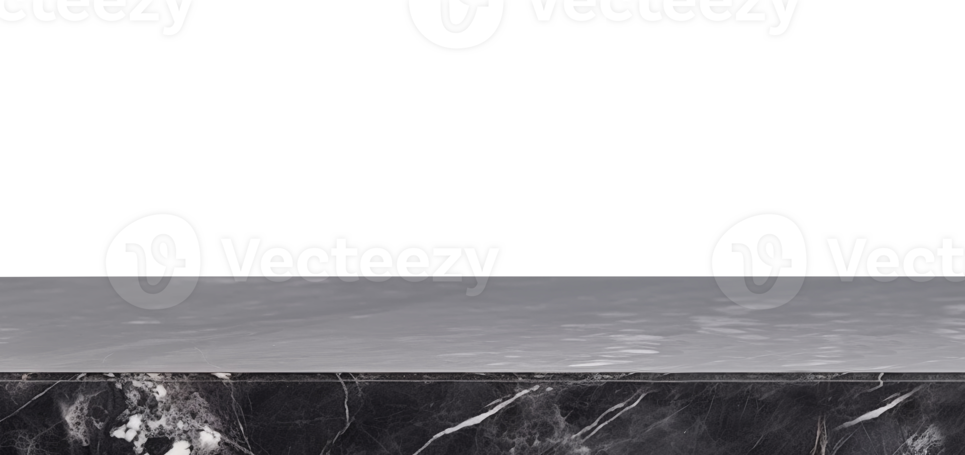 Black marble table surface on transparent background, as . Front view. Tabletop. Cut out element. Copy space for your object, product presentation. Display, promotion, advertising. . png
