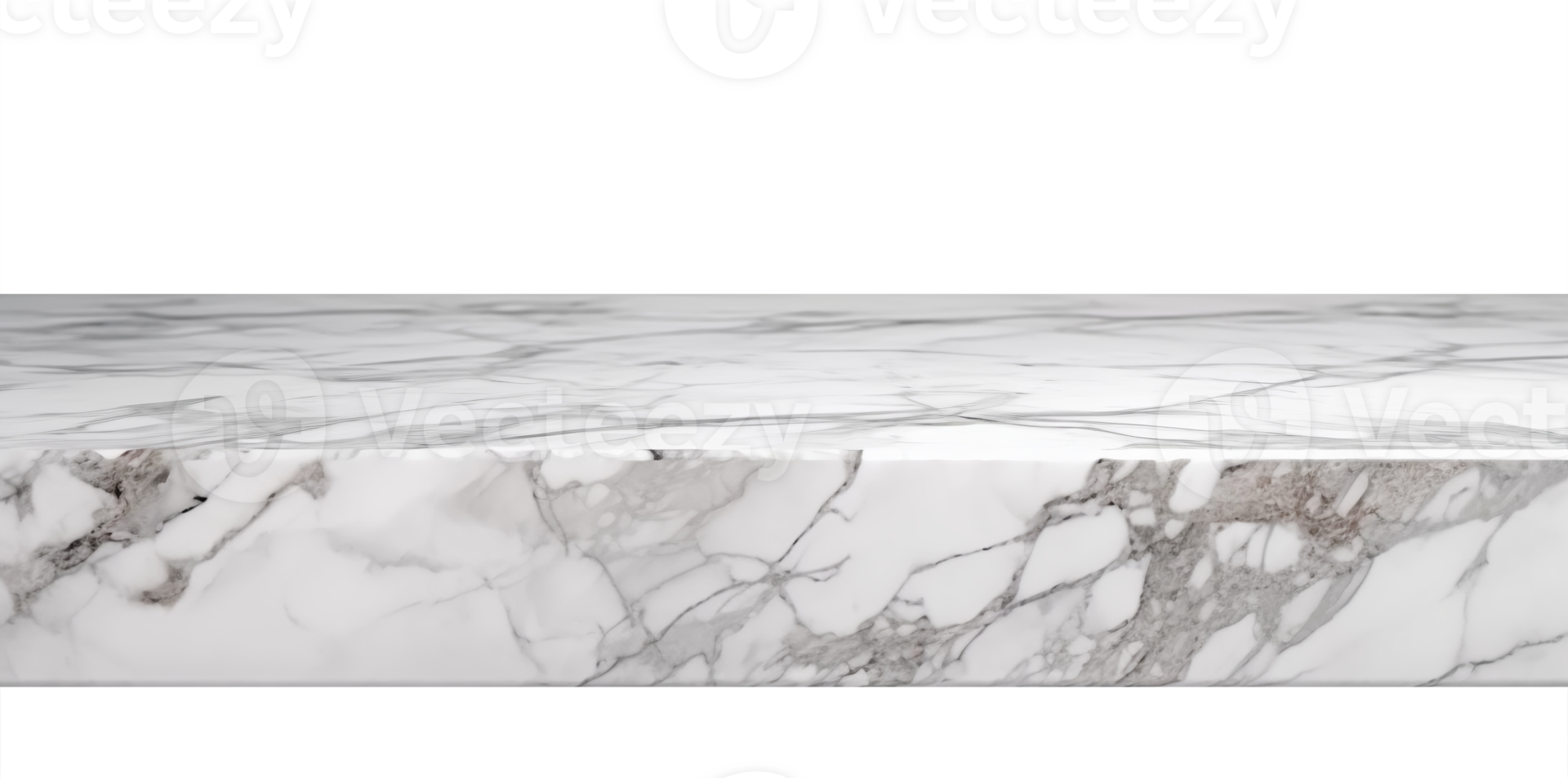 White marble table surface on transparent background, as . Front view. Tabletop. Cut out element. Copy space for your object, product presentation. Display, promotion, advertising. . png