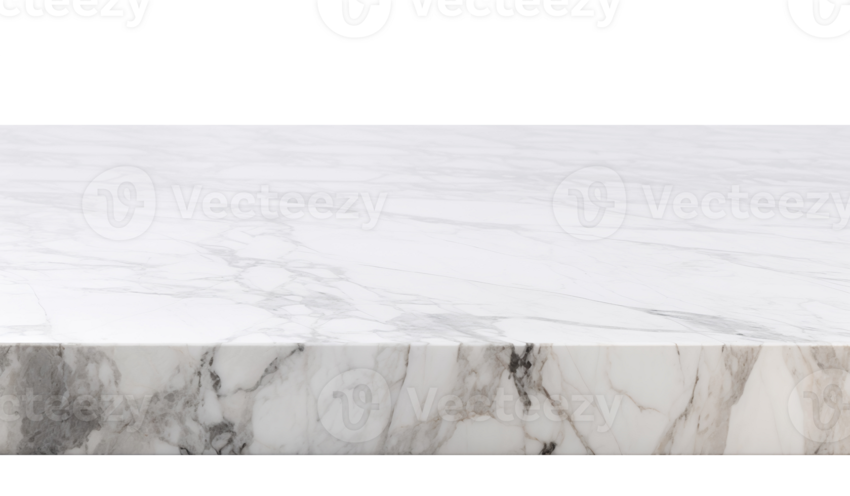 White marble table surface on transparent background, as . Front view. Tabletop. Cut out element. Copy space for your object, product presentation. Display, promotion, advertising. . png