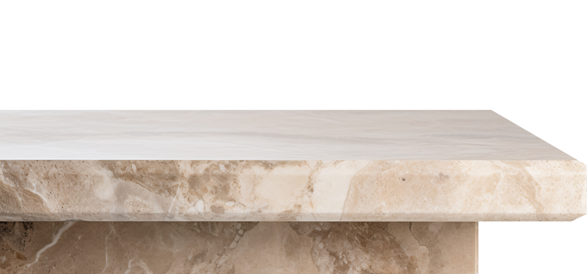 Beige stone table surface on transparent background, as . Front view