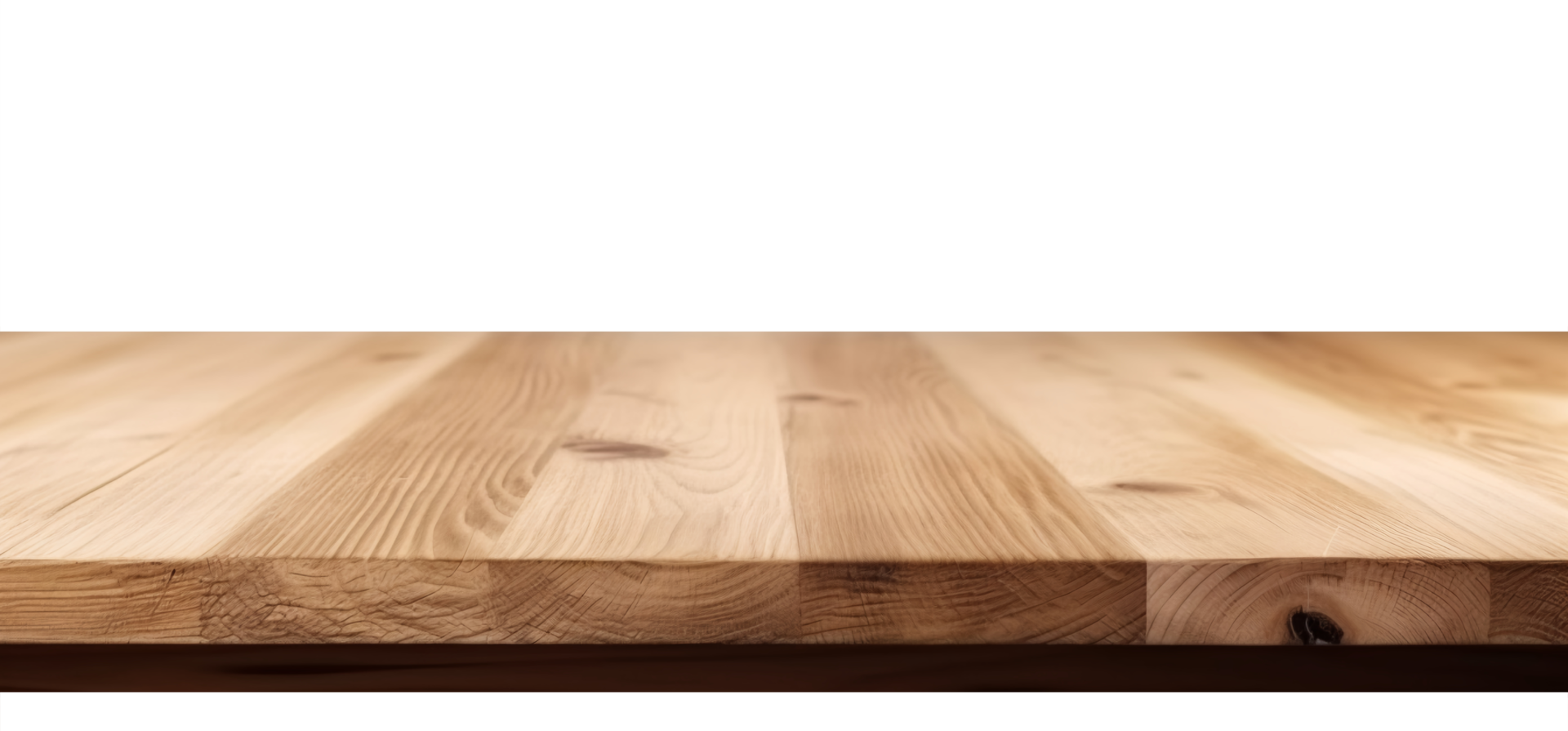 Wooden table surface on transparent background, as . Front view