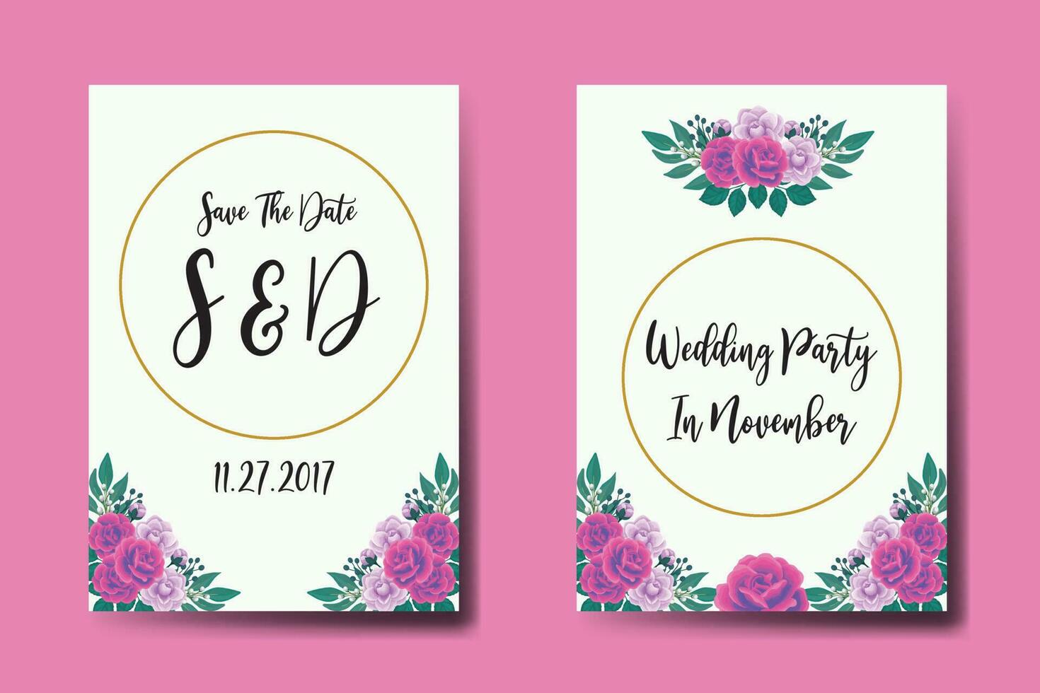 Boda invitación marco colocar, floral acuarela digital mano dibujado púrpura anémona flor diseño invitación tarjeta modelo vector