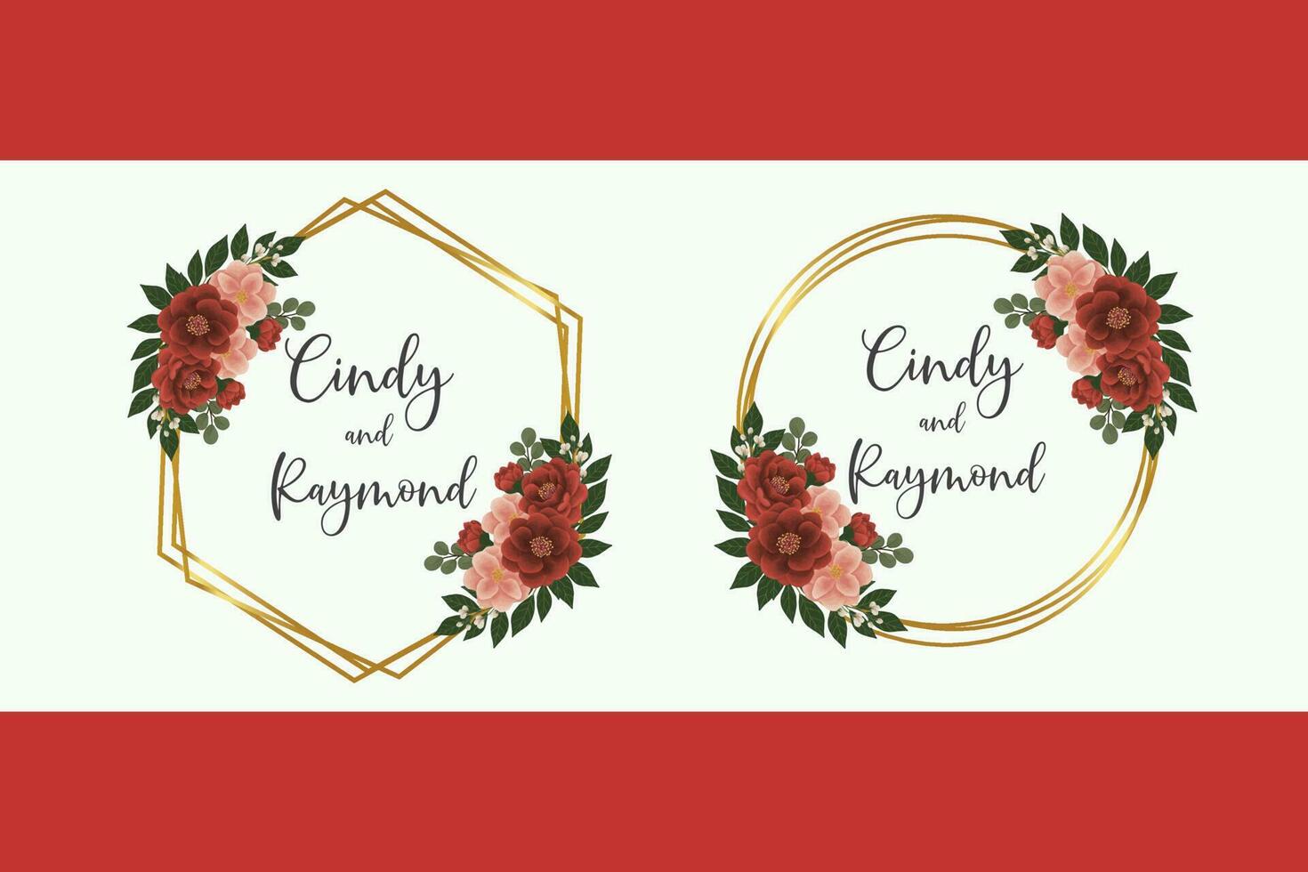 Wedding invitation frame set, floral watercolor Digital hand drawn red camellia Flower design Invitation Card Template vector