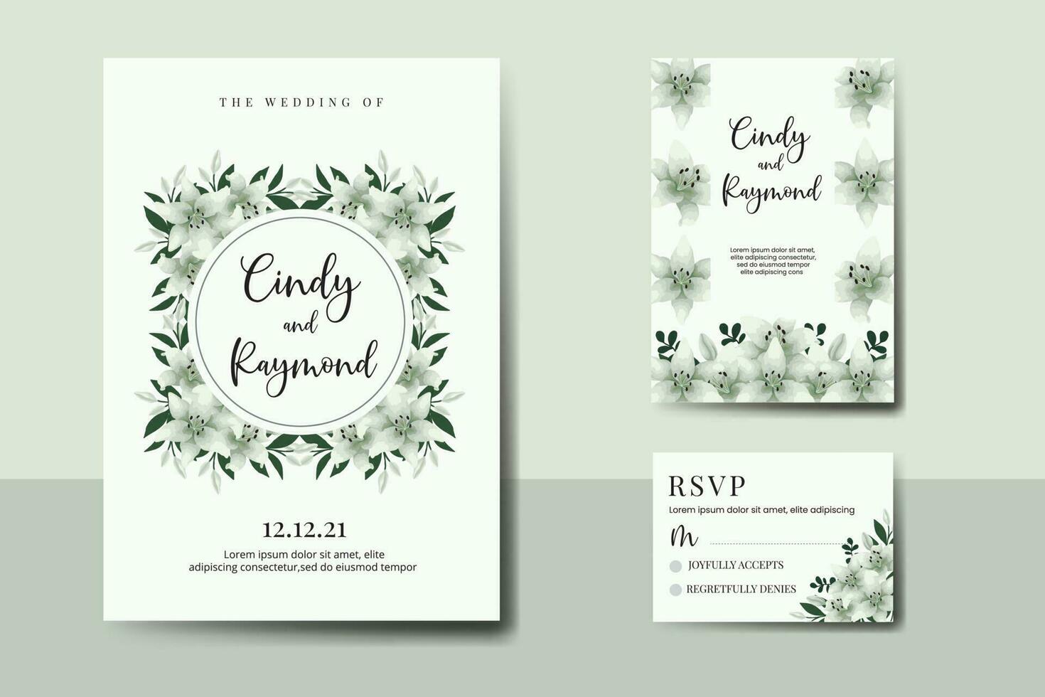 Boda invitación marco colocar, floral acuarela digital mano dibujado blanco lirio flor diseño invitación tarjeta modelo vector