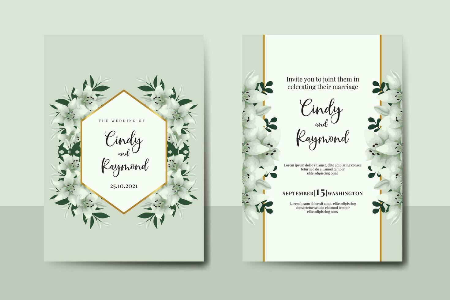Boda invitación marco colocar, floral acuarela digital mano dibujado blanco lirio flor diseño invitación tarjeta modelo vector