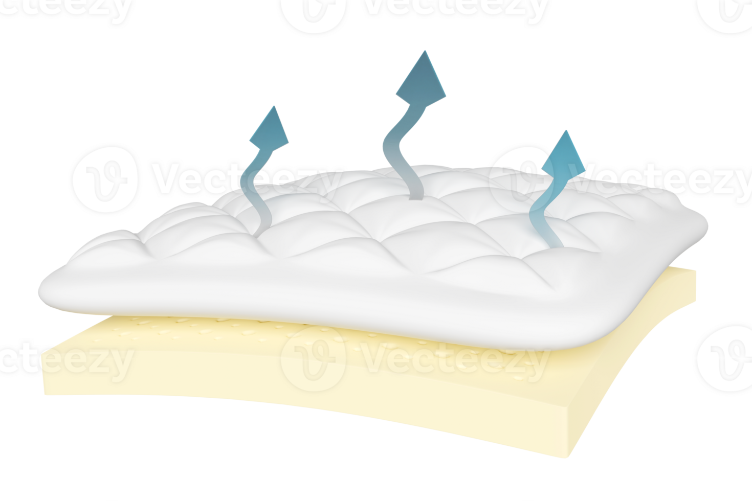 3d em camadas Folha material colchão com tecido, natural látex, seta isolado. suave e respirável material conceito. 3d render ilustração png