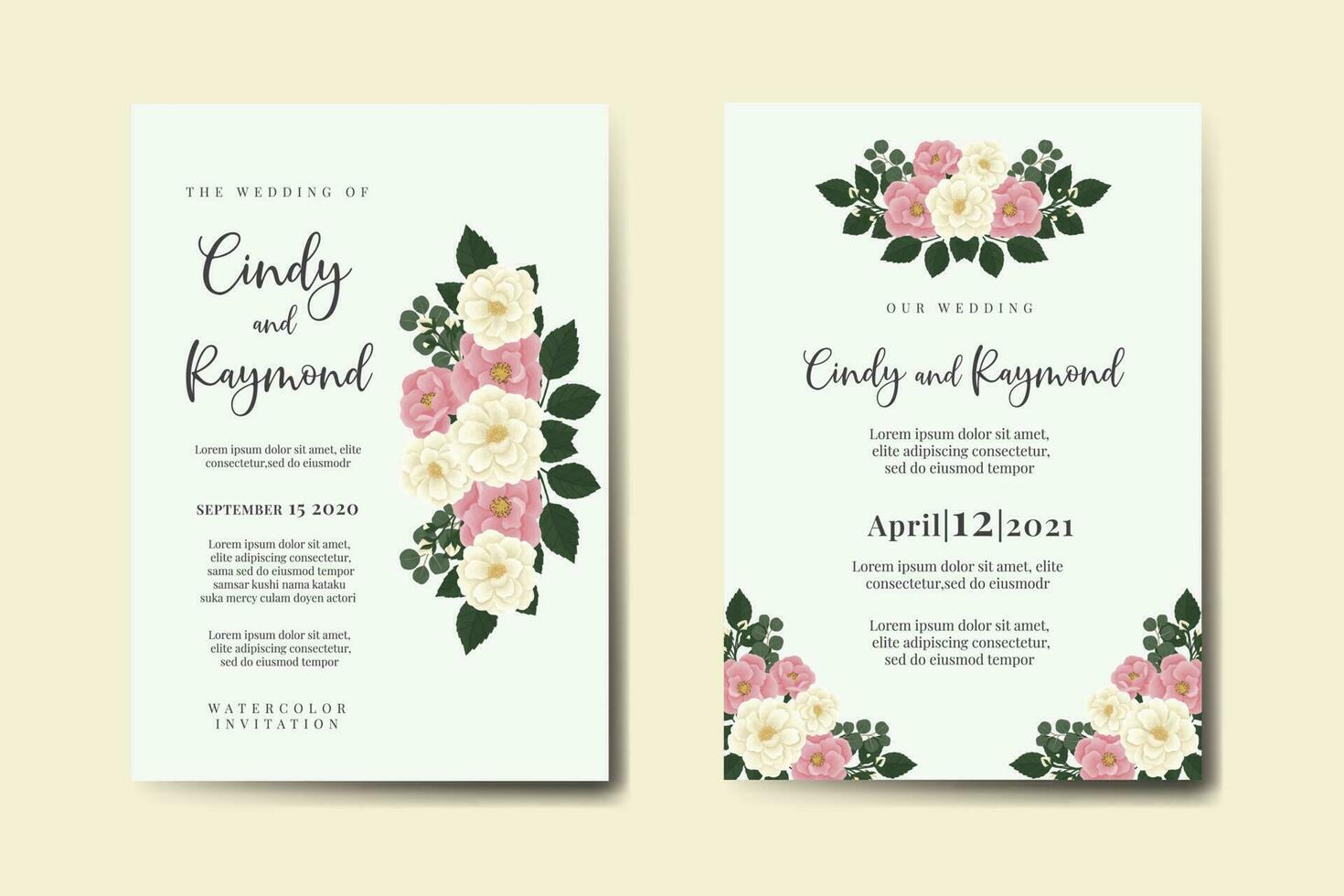 Wedding invitation frame set, floral watercolor Digital hand drawn Mini Rose Flower design Invitation Card Template vector