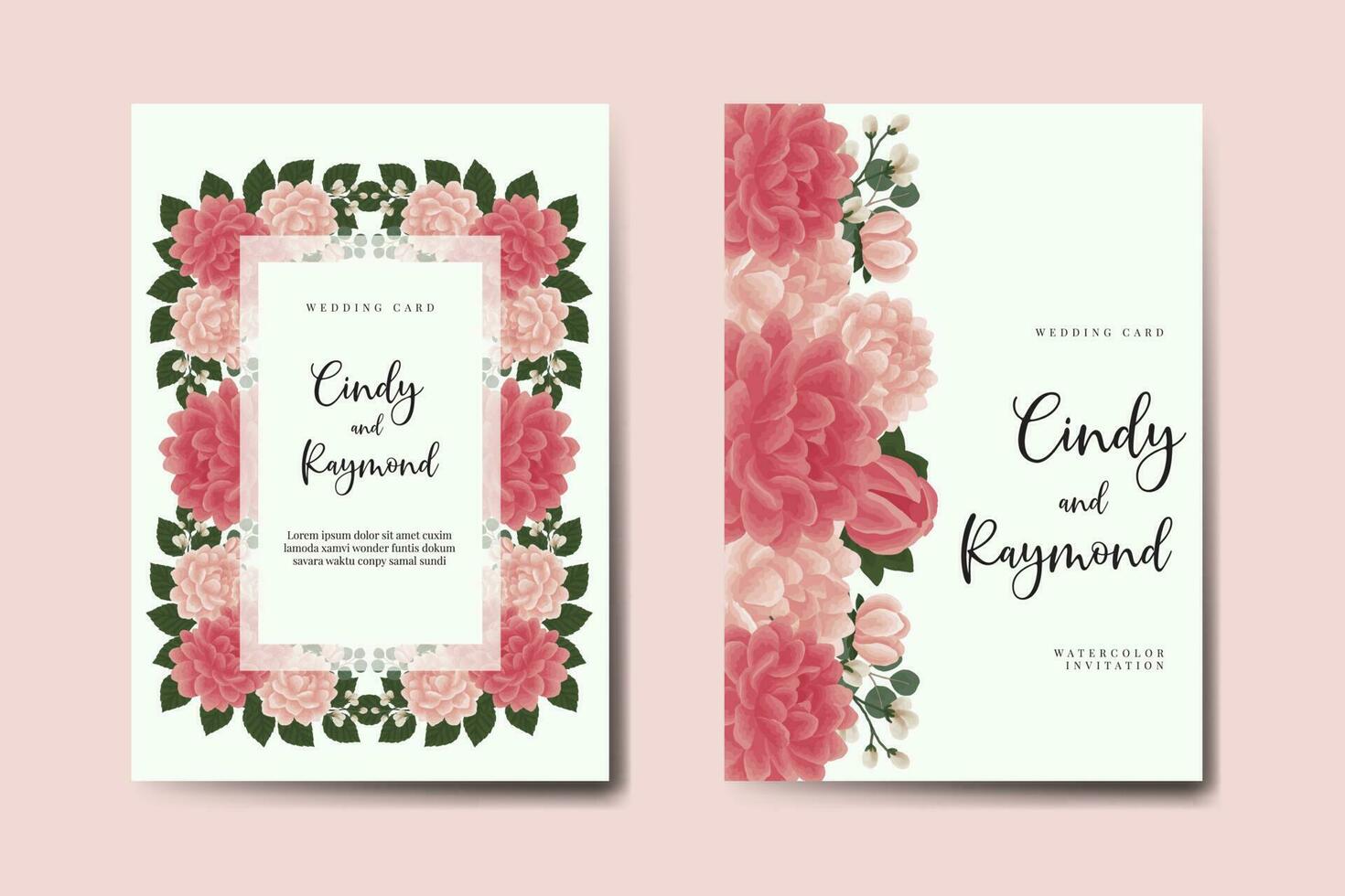 Wedding invitation frame set, floral watercolor Digital hand drawn Dahlia Flower design Invitation Card Template vector