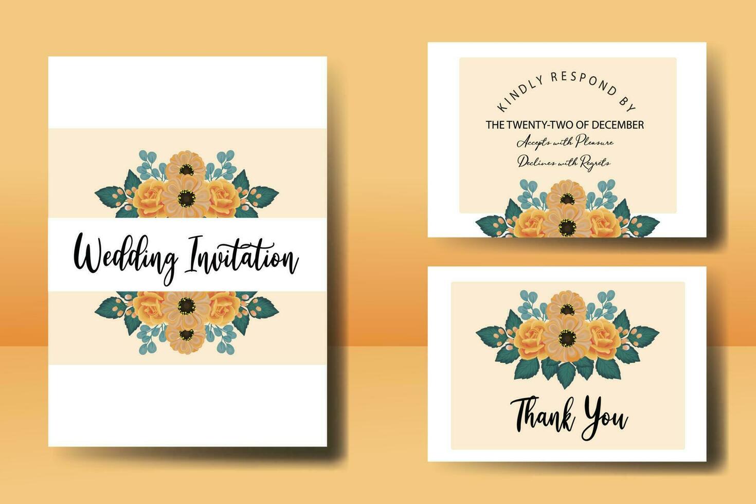 Wedding invitation frame set, floral watercolor Digital hand drawn Orange Rose and Anemone Flower design Invitation Card Template vector