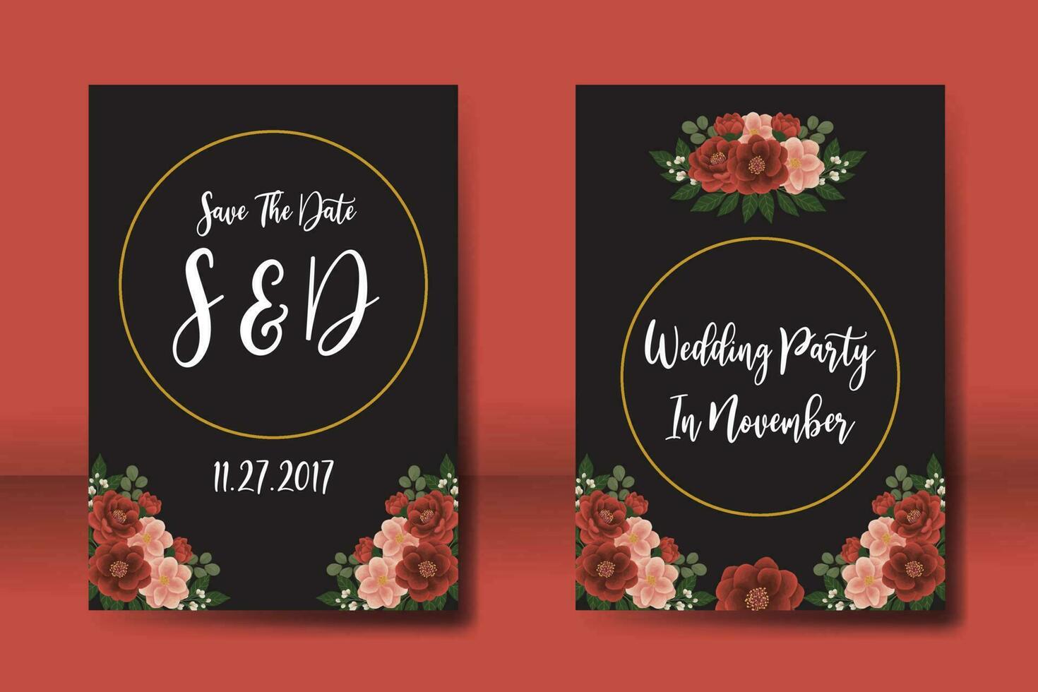 Boda invitación marco colocar, floral acuarela digital mano dibujado rojo camelia flor diseño invitación tarjeta modelo vector