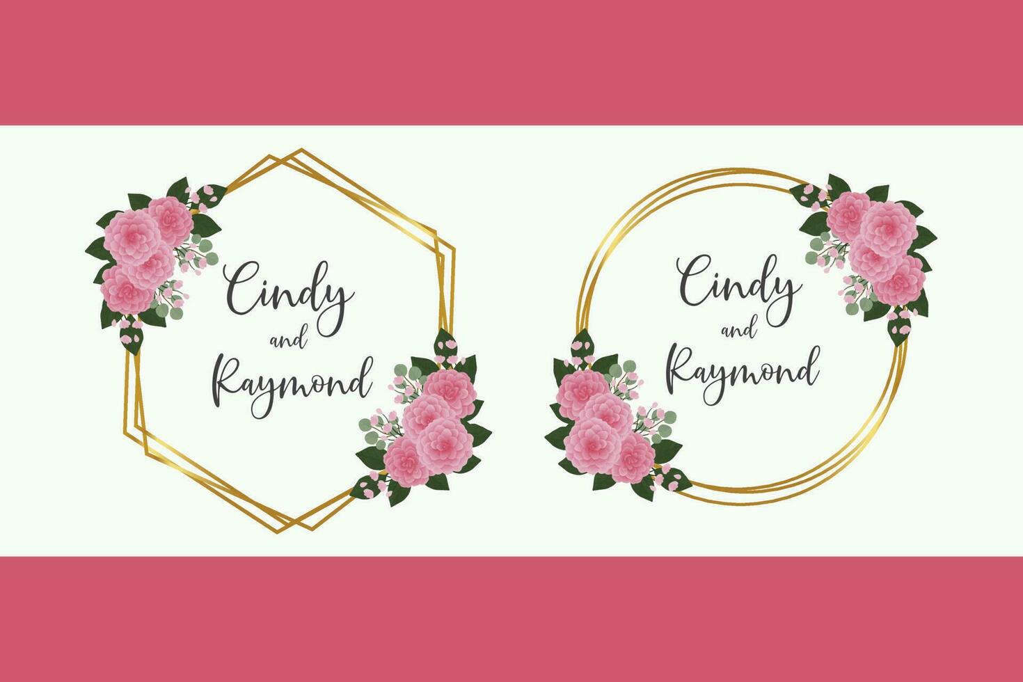 Wedding invitation frame set, floral watercolor Digital hand drawn Pink Dahlia Flower design Invitation Card Template vector