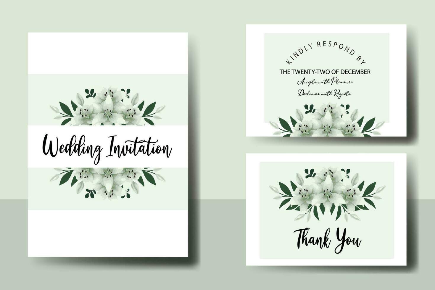 Wedding invitation frame set, floral watercolor Digital hand drawn White Lily Flower design Invitation Card Template vector