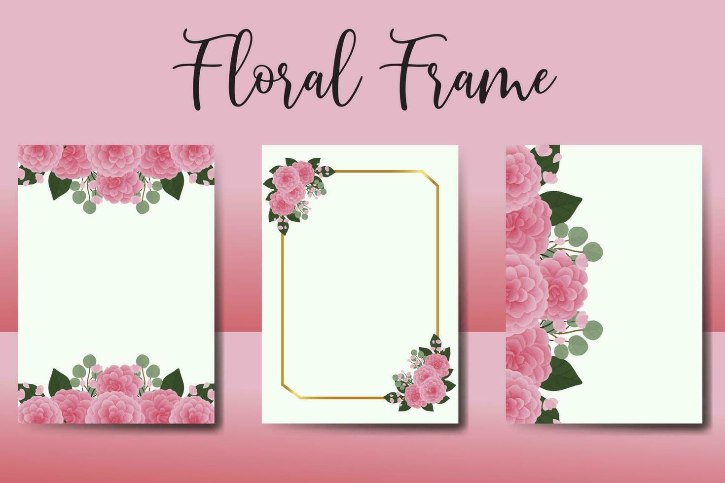 Wedding invitation frame set, floral watercolor Digital hand drawn Pink