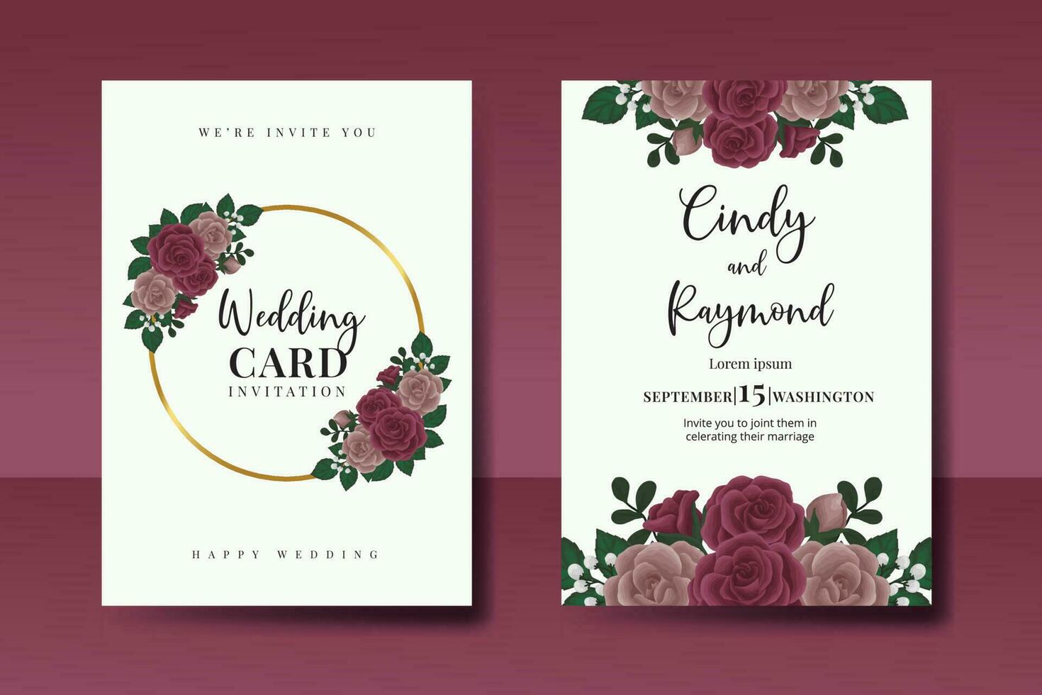 Boda invitación marco colocar, floral acuarela digital mano dibujado granate Rosa flor diseño invitación tarjeta modelo vector