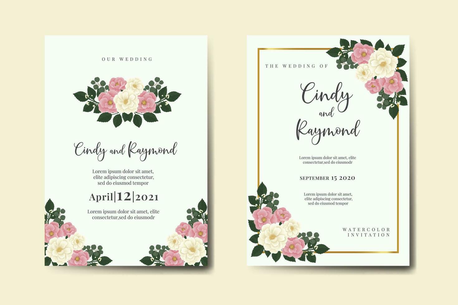 Wedding invitation frame set, floral watercolor Digital hand drawn Mini Rose Flower design Invitation Card Template vector