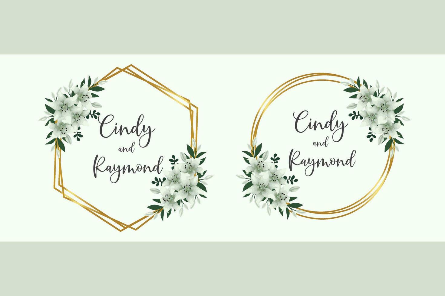 Wedding invitation frame set, floral watercolor Digital hand drawn White Lily Flower design Invitation Card Template vector