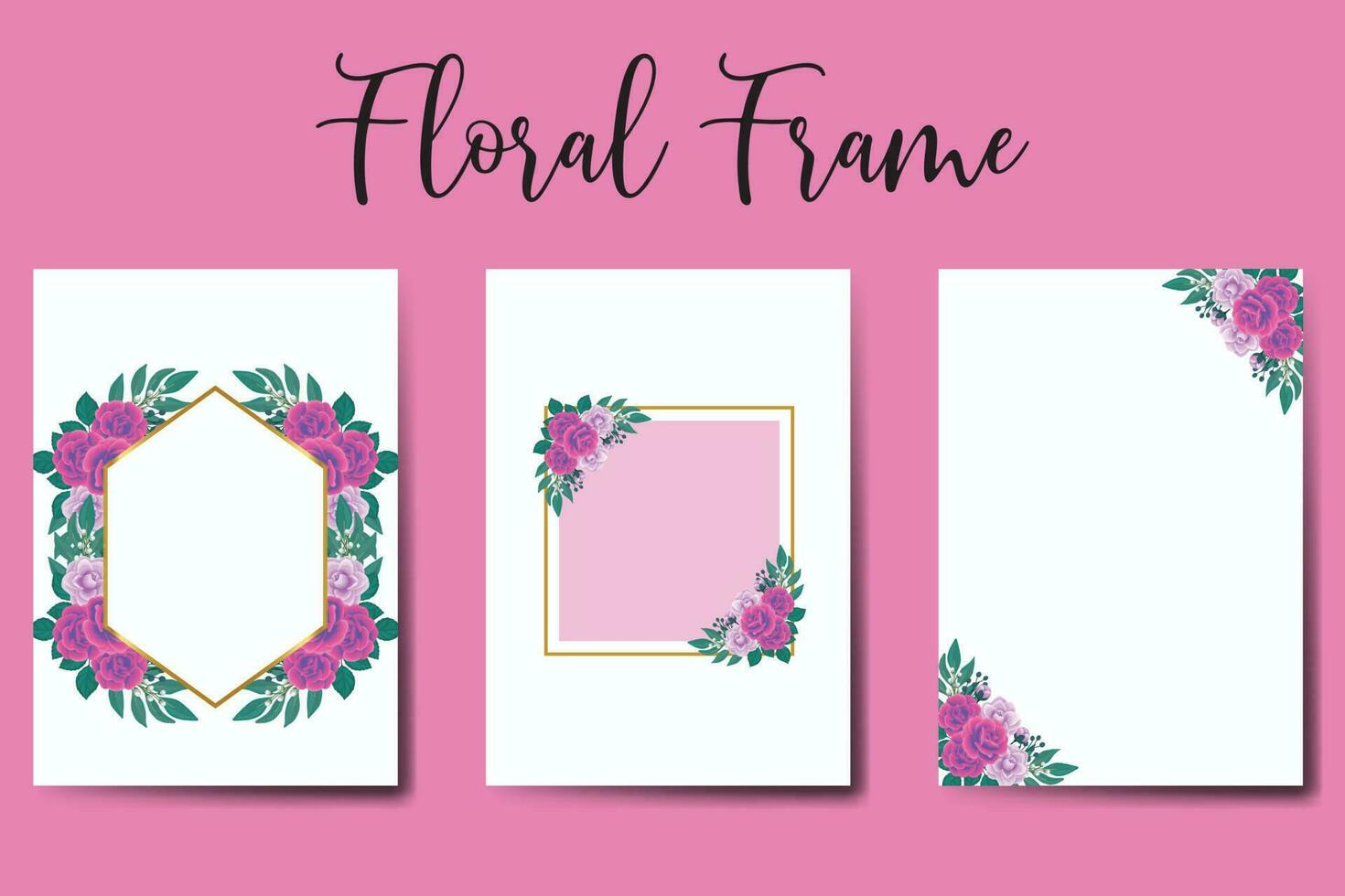 Wedding invitation frame set, floral watercolor Digital hand drawn Purple Anemone Flower design Invitation Card Template vector