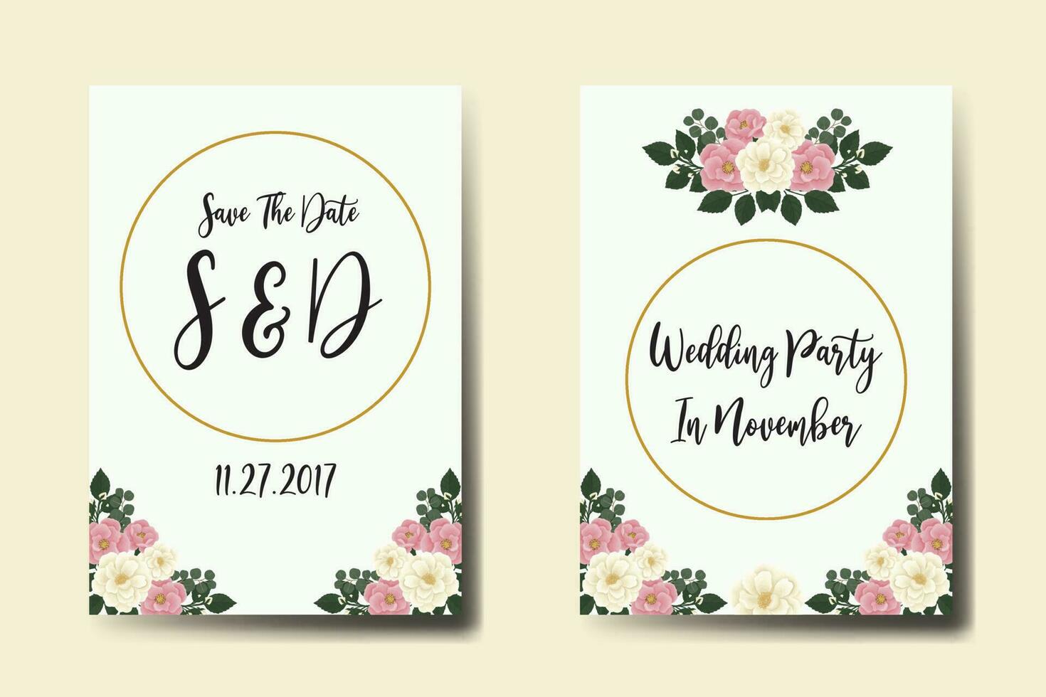 Wedding invitation frame set, floral watercolor Digital hand drawn Mini Rose Flower design Invitation Card Template vector