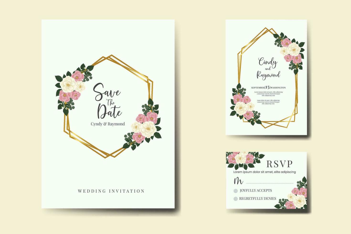 Wedding invitation frame set, floral watercolor Digital hand drawn Mini Rose Flower design Invitation Card Template vector