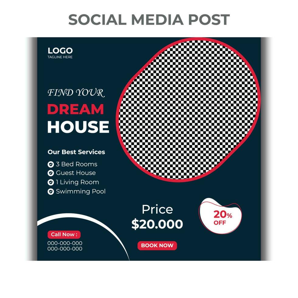 Social media post template for Real estate house property sales vector