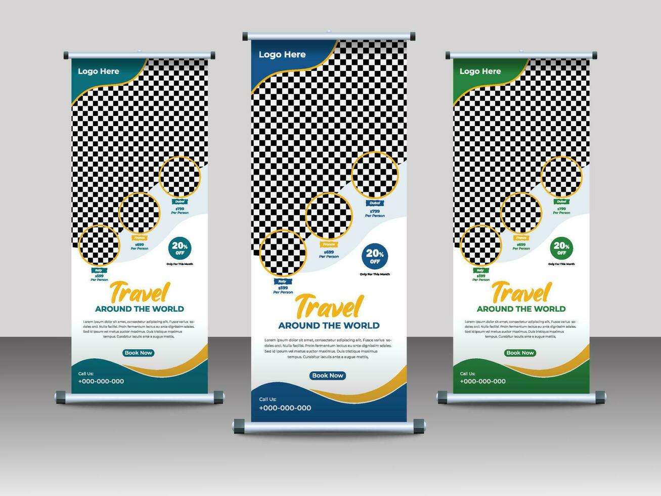 Professional Travel Roll Up Banner Design Template vector