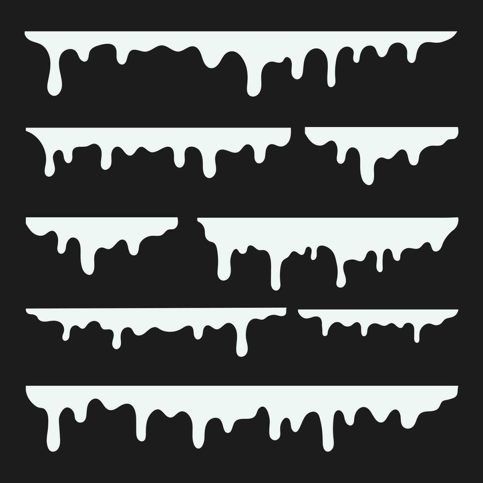 White melting drips paint collection. melt drips paint abstract liquid vector elements. border and drips ink set