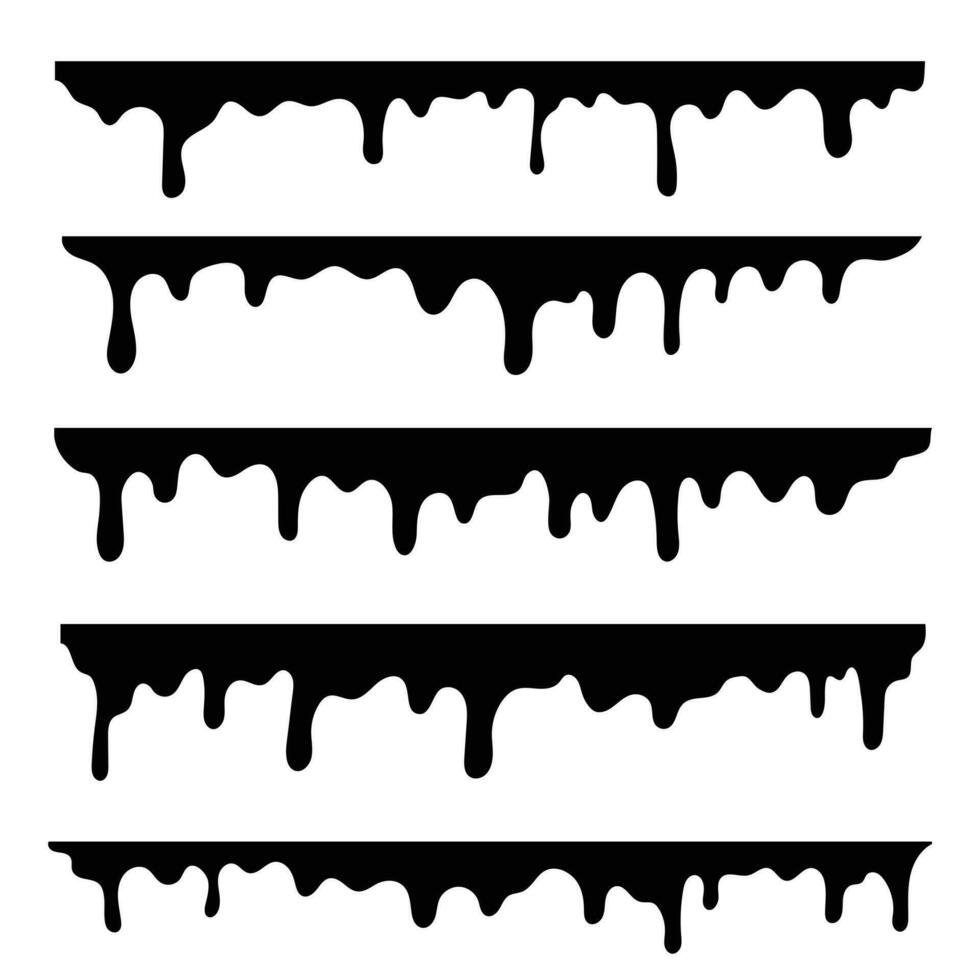 negro derritiendo gotea pintar recopilación. fundir gotea pintar resumen líquido vector elementos. frontera y gotea tinta conjunto