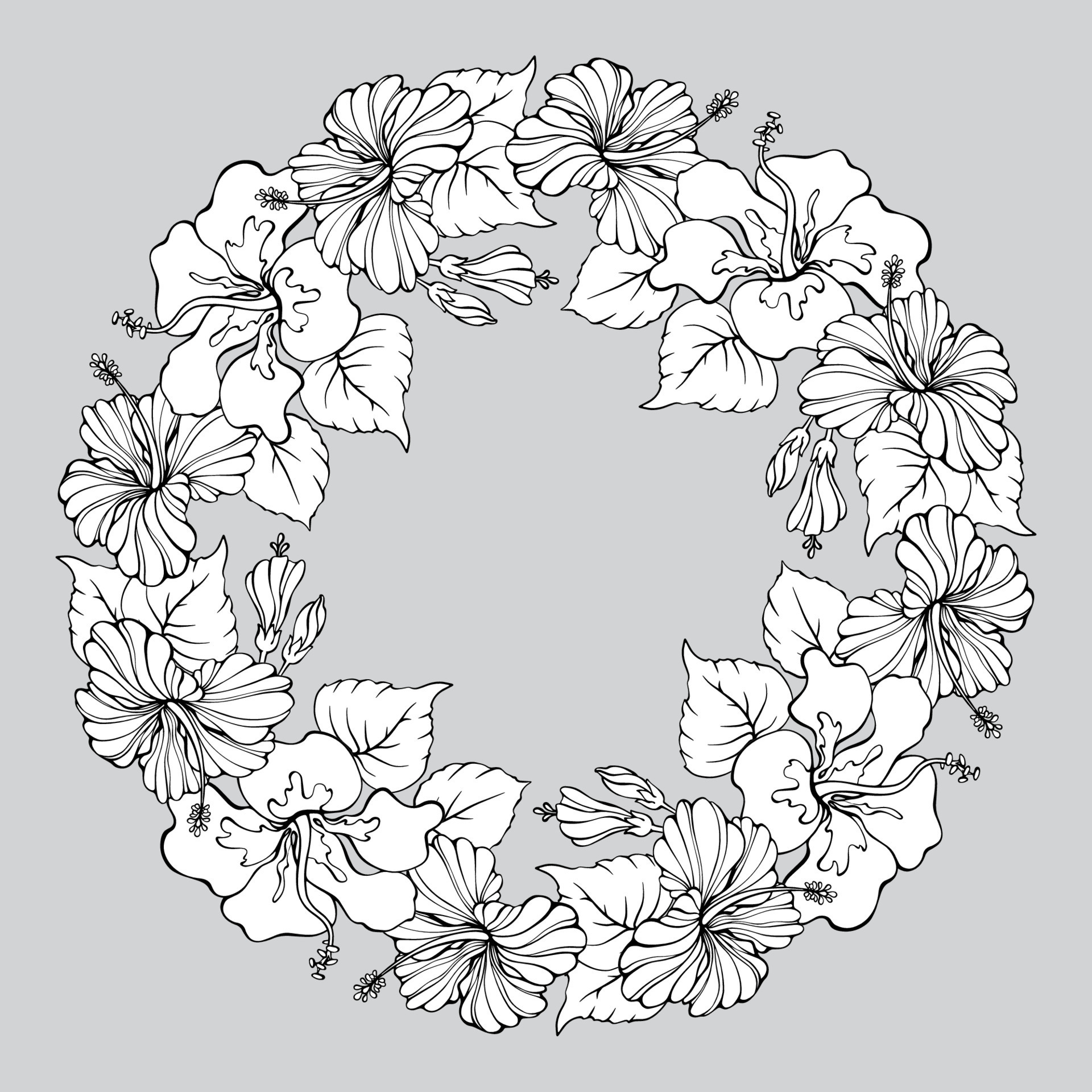 Botanical mandala with tropical flowers. Coloring page. Floral pattern