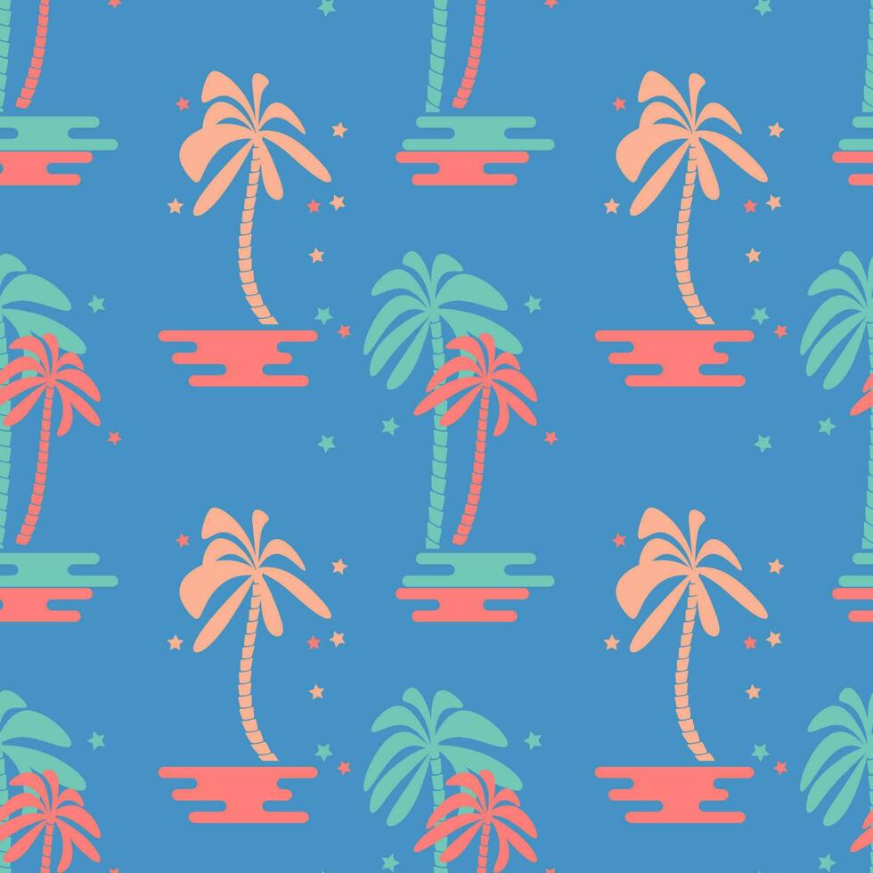 Palm tree seamless pattern. Psychedelic paradise background. Flat design. Vector. vector