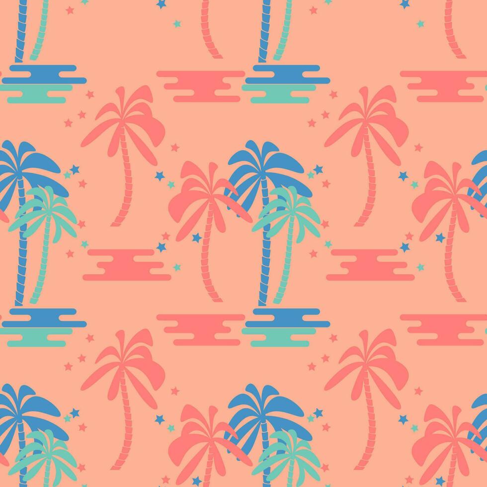 Palm tree seamless pattern. Psychedelic paradise background. Flat design. Vector. vector