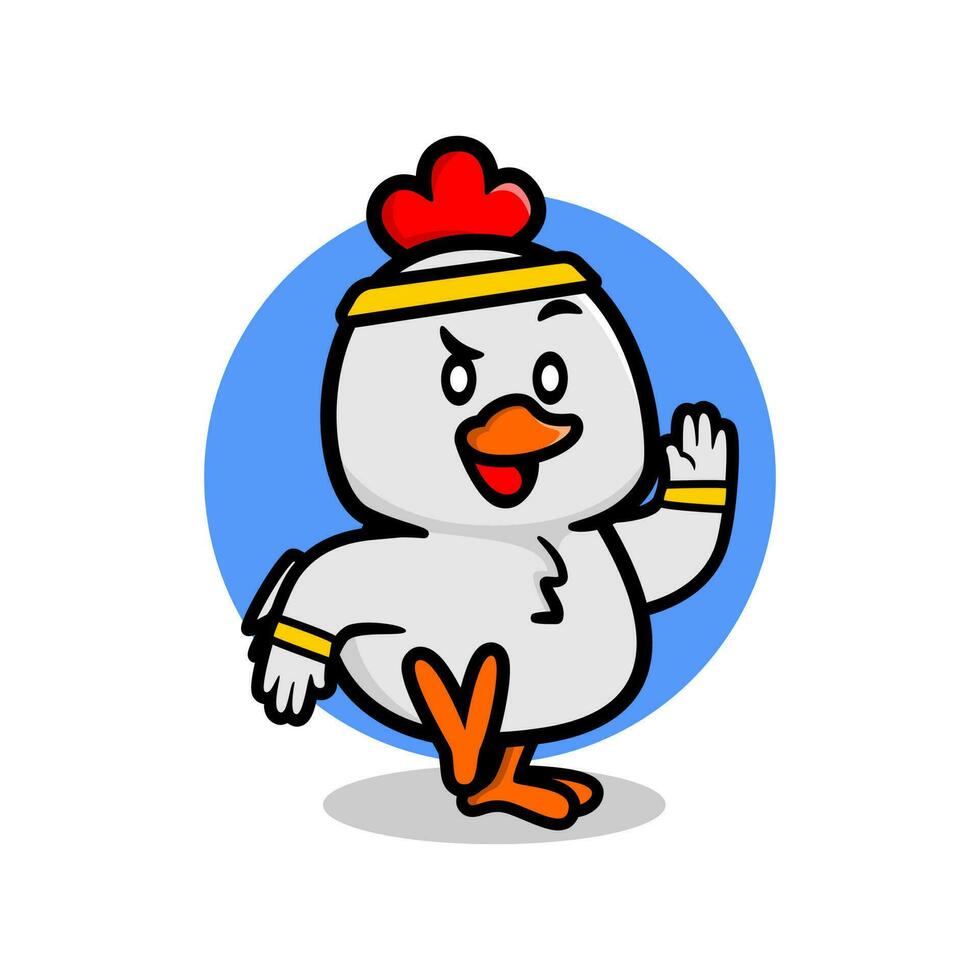 cute chicken doing exercise mascot illustration. kawaii animal vector illustration.