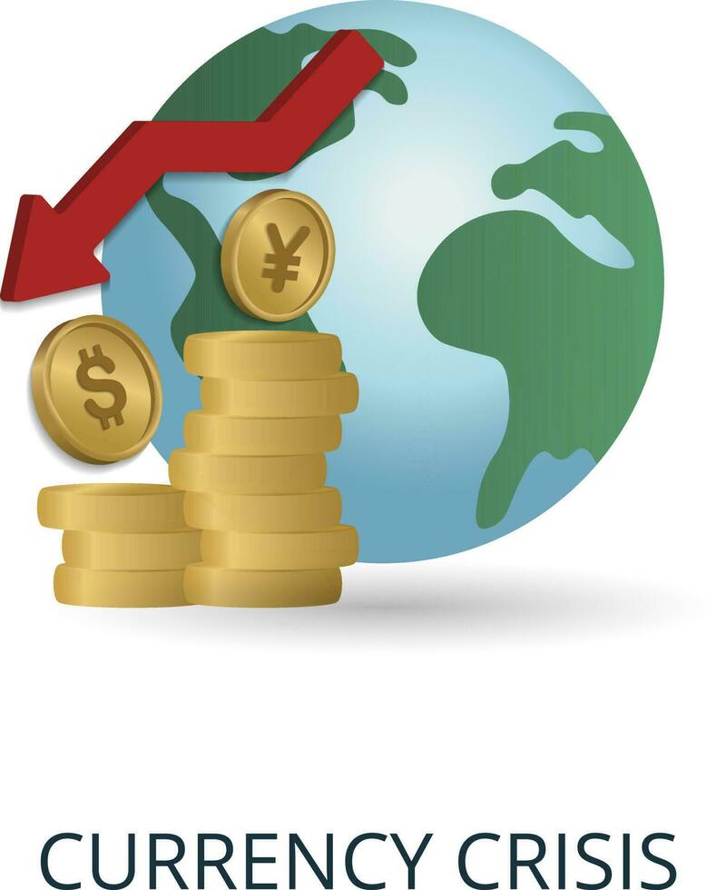 Currency Crisis icon. 3d illustration from economic crisis collection. Creative Currency Crisis 3d icon for web design, templates, infographics and more vector