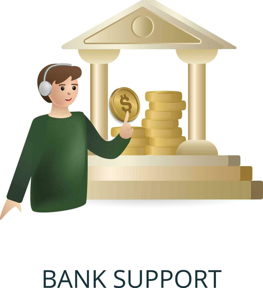 Bank Support icon. 3d illustration from banking collection. Creative Bank Support 3d icon for web design, templates, infographics and more vector