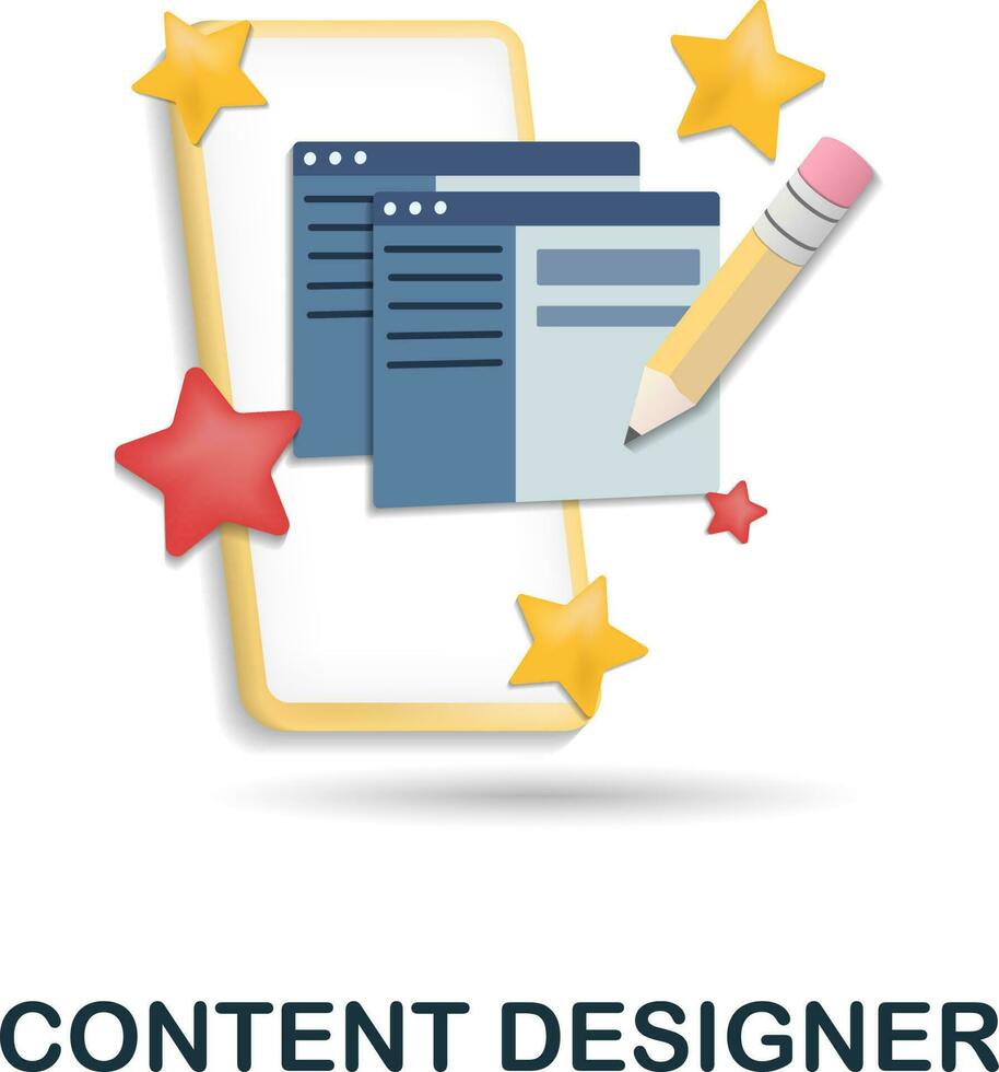 Content Designer icon. 3d illustration from content marketing collection. Creative Content Designer 3d icon for web design, templates, infographics and more vector