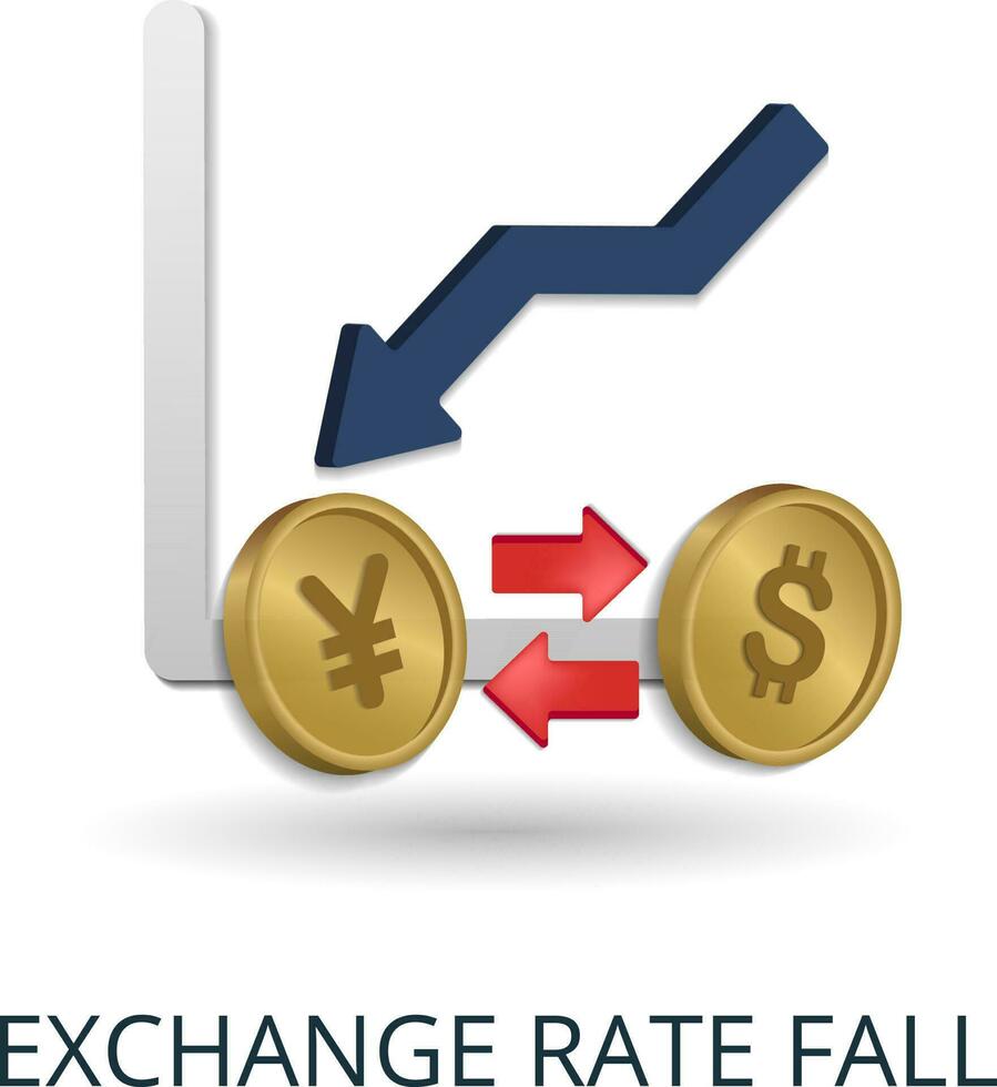 Exchange Rate Fall icon. 3d illustration from economic crisis collection. Creative Exchange Rate Fall 3d icon for web design, templates, infographics and more vector