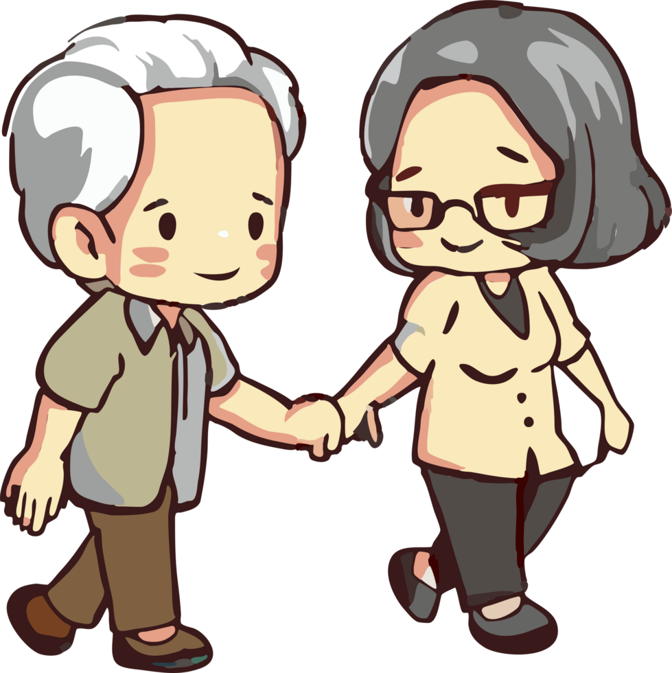 Old people couple are walking together png graphic clipart design