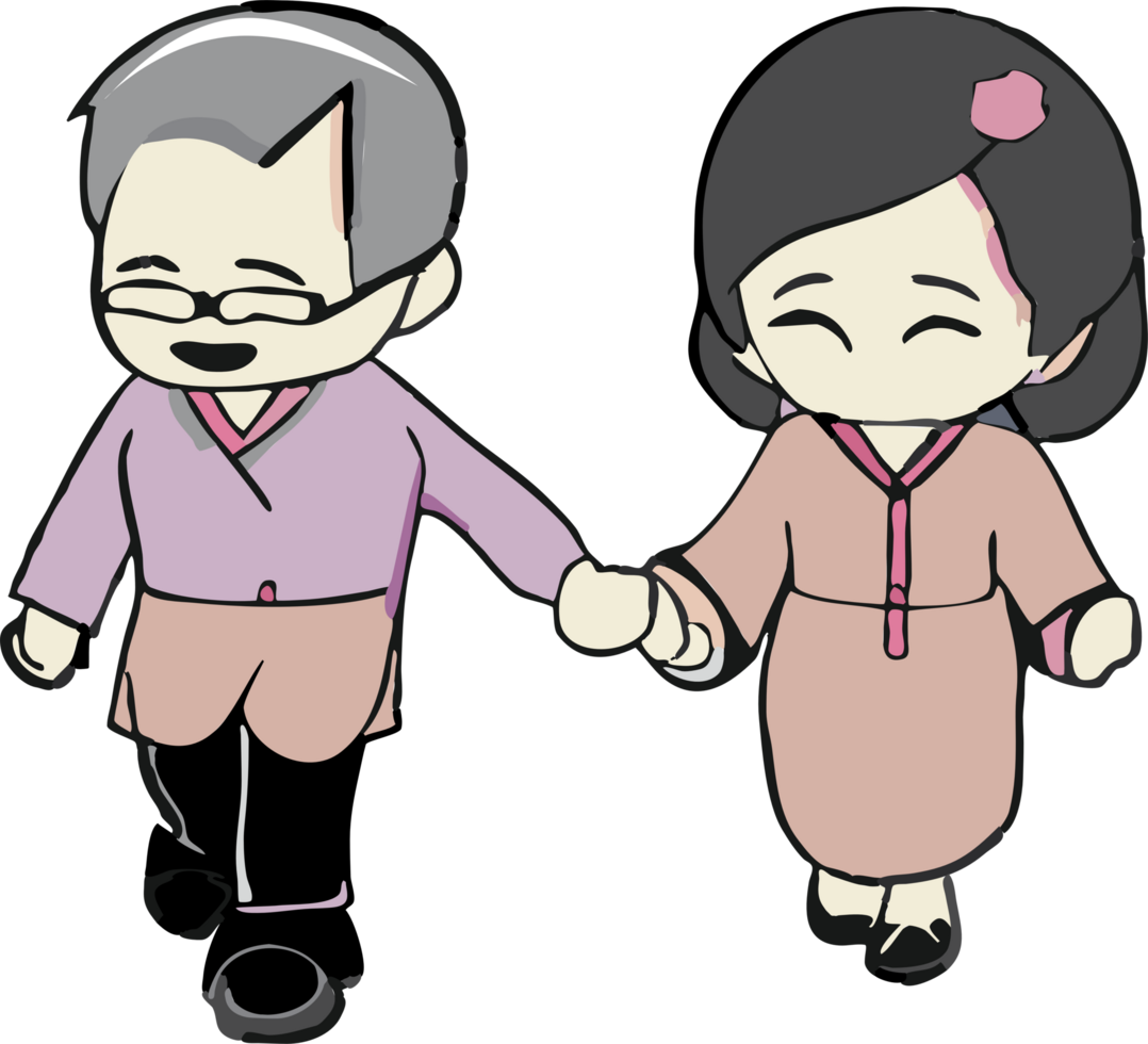 Old people couple are walking together png graphic clipart design