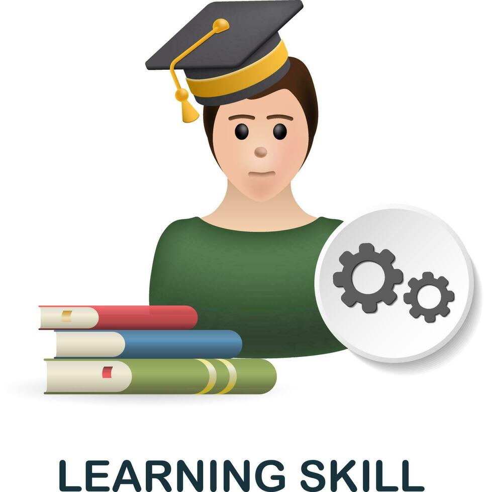 Learning Skill icon. 3d illustration from cognitive skills collection. Creative Learning Skill 3d icon for web design, templates, infographics and more vector