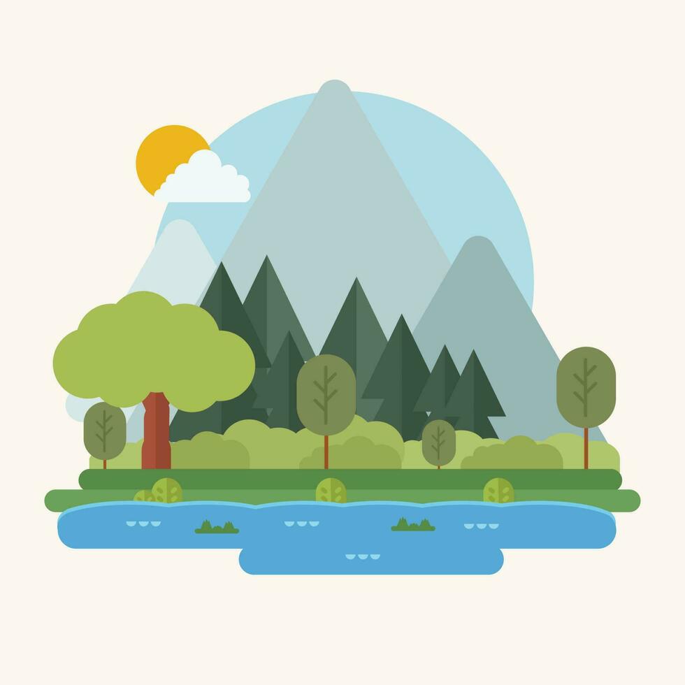 Vector mountaint forest background illustration