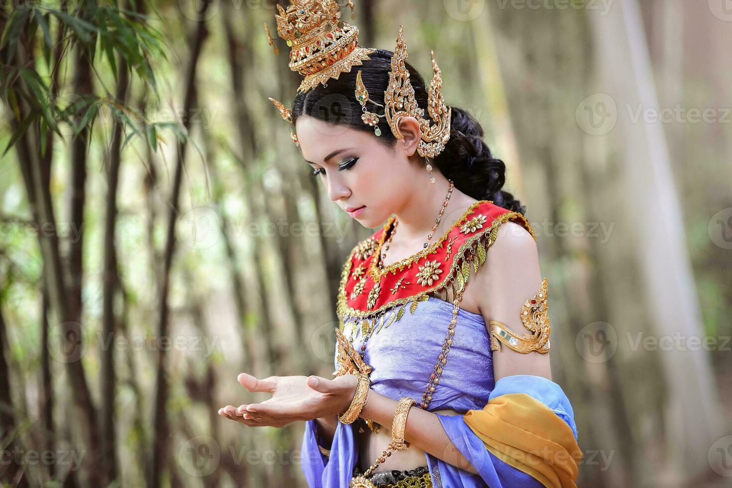 Beautiful Thai girl in Thai traditional costume photo