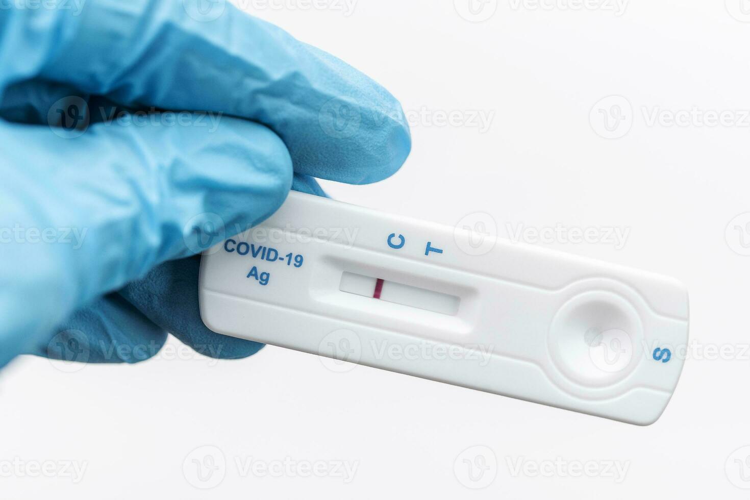 Doctor holding a negative result for COVID-19 with test kit for viral disease. photo
